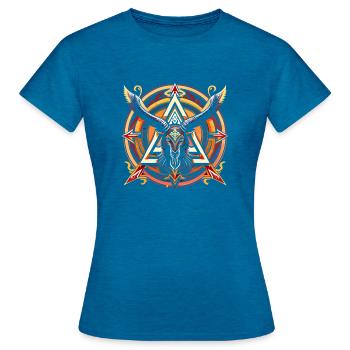 Baphomet - Luzifer - Teufel - Satan - 666 - Frauen T-Shirt - Antikblaues Saphir meliert - Vorne - AI Model Female 172 dark (172cm)