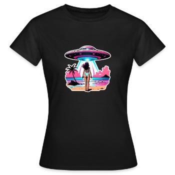 UFO-Entführung während der Sommerferien am Strand. - Frauen T-Shirt - Schwarz - Vorne - AI Model Female 172 dark (172cm)