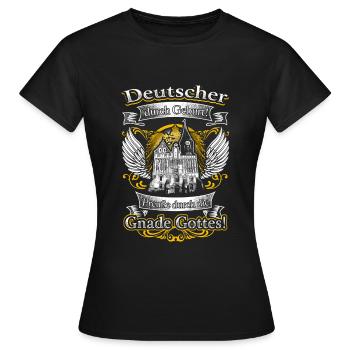 Stolzer Preuße – Heimat und Tradition durch Gott - Frauen T-Shirt - Schwarz - Vorne - AI Model Female 172 dark (172cm)