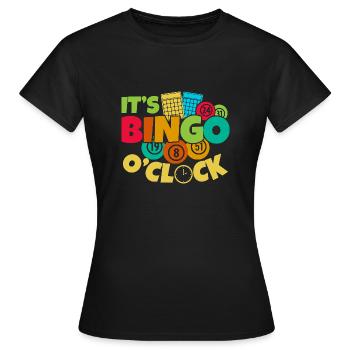 Jeu de bingo C’est O ́Clock Bingo - T-shirt Femme - noir - Devant - AI Model Female 172 dark (172cm)