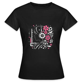 Liste de lecture féminine : Fleurs et écouteurs - T-shirt Femme - noir - Devant - AI Model Female 172 dark (172cm)