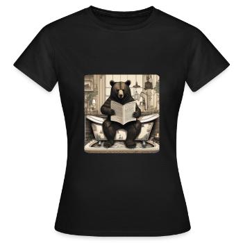 Bär, Badezimmer, Zeitung,Retro, vintage - Frauen T-Shirt - Schwarz - Vorne - AI Model Female 172 dark (172cm)