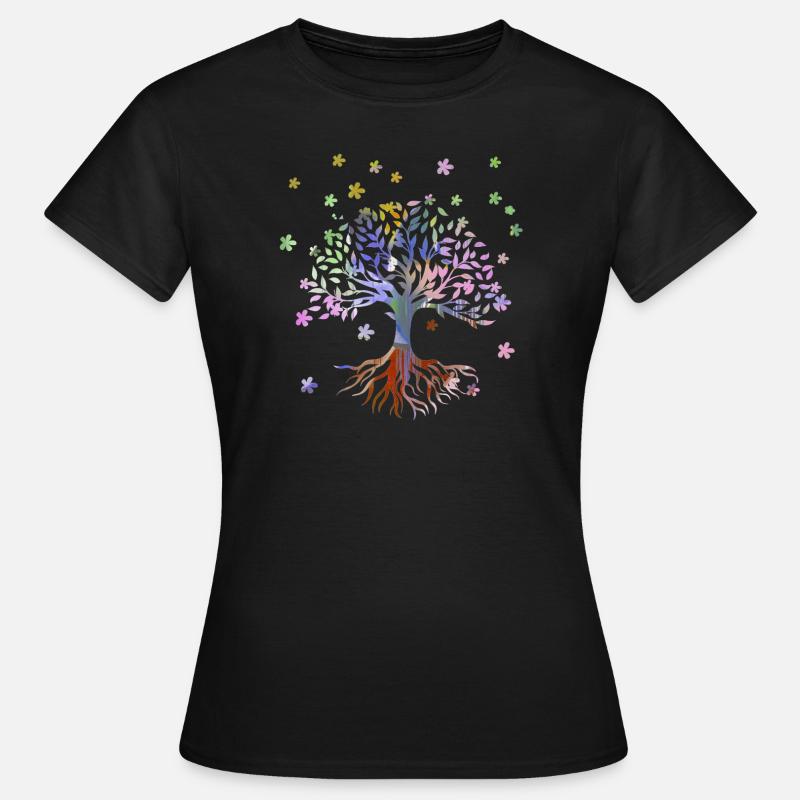 Baum des Lebens ,Lebensbaum,blumen,bunt,graffiti - Dame-T-shirt - sort