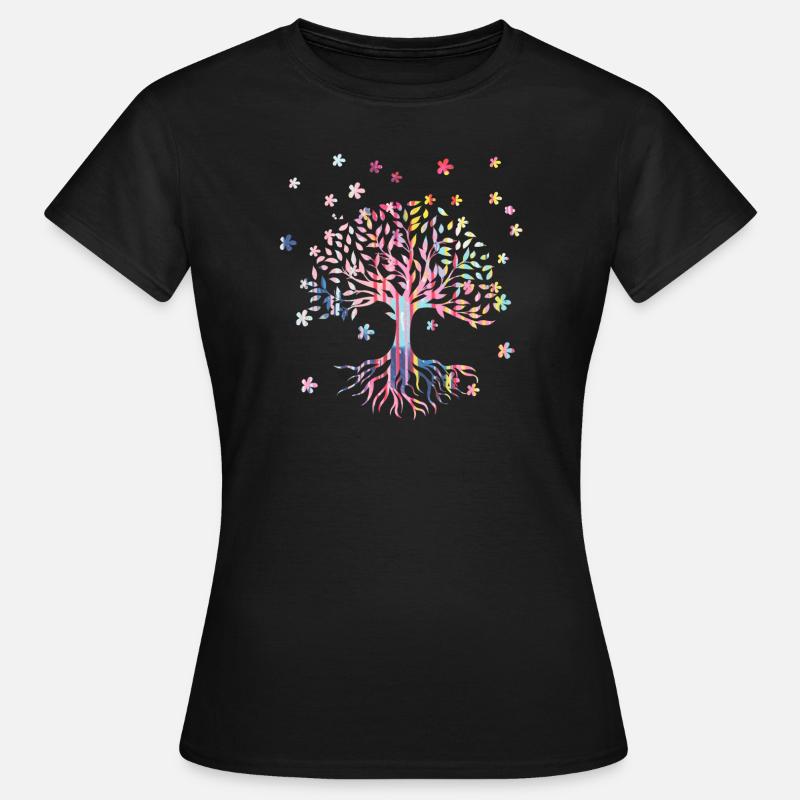 Livets træ, Livets træ, blomster, farverig, graffiti - Dame-T-shirt - sort