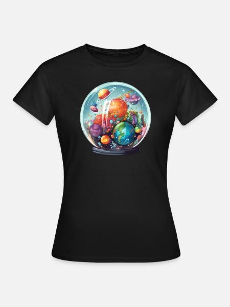 Weltraum in einer Glaskugel - Frauen T-Shirt - Schwarz