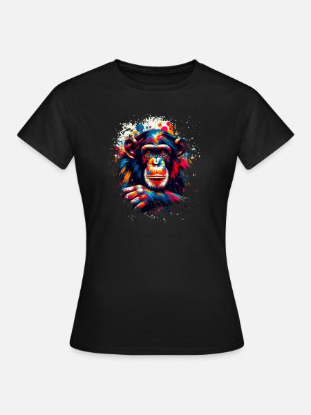 Bunter Schimpanse Kunstwerk Schimpansen - Frauen T-Shirt - Schwarz
