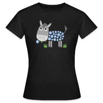 Âne avec des roses bleues au lieu de fourrure - T-shirt Femme - noir - Devant - AI Model Female 172 dark (172cm)