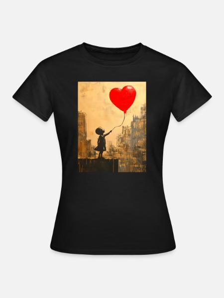 Banksy Style - Kind mit Herz-Ballon - Liebe - Frauen T-Shirt - Schwarz