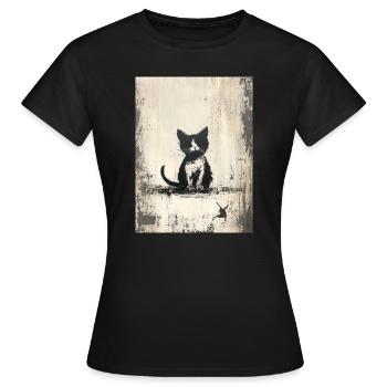 Katze Silhouette Zeichnung Leinwand - Banksy Style - Frauen T-Shirt - Schwarz - Vorne - AI Model Female 172 dark (172cm)