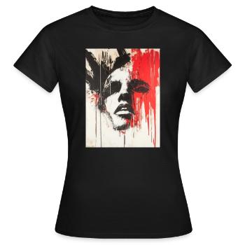 Visage abstrait pochoir graffiti noir rouge - T-shirt Femme - noir - Devant - AI Model Female 172 dark (172cm)