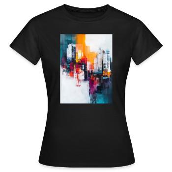 Bunt gemalte abstrakte Stadt mit Hochhäusern - Frauen T-Shirt - Schwarz - Vorne - AI Model Female 172 dark (172cm)