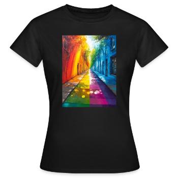 Rainbow Street dans la ville - Avenue colorée - T-shirt Femme - noir - Devant - AI Model Female 172 dark (172cm)