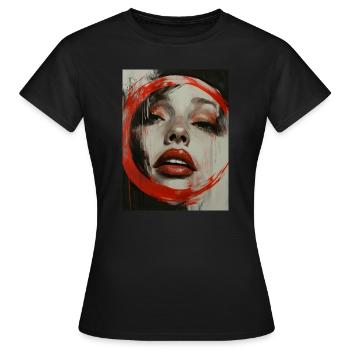Gesicht - Gemälde - Frau - Frauengesicht - Lippen - Frauen T-Shirt - Schwarz - Vorne - AI Model Female 172 dark (172cm)