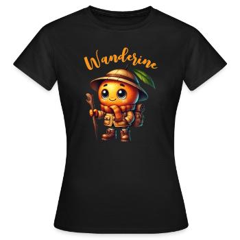 WANDERINE - WANDERER - MANDARINE - WANDERLUST - Frauen T-Shirt - Schwarz - Vorne - AI Model Female 172 dark (172cm)