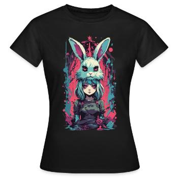 Gothic Anime Girl Halloween Hasen Kostüm Aesthetic - Frauen T-Shirt - Schwarz - Vorne - AI Model Female 172 dark (172cm)