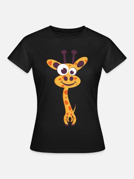 Giraffe Cartoon Jaune Sourire Unique - T-shirt Femme - noir
