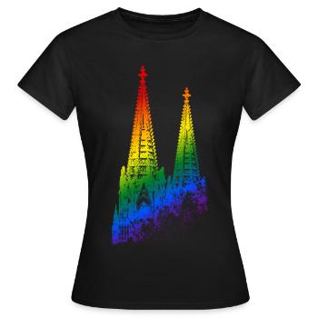 Kölner Dom LGBTQ Pride Regenbogen Silhouette Köln - Frauen T-Shirt - Schwarz - Vorne - AI Model Female 172 dark (172cm)