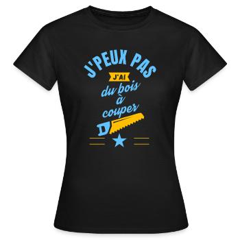 J peux pas j ai du bois à couper bleu jaune - T-shirt Femme - noir - Devant - AI Model Female 172 dark (172cm)