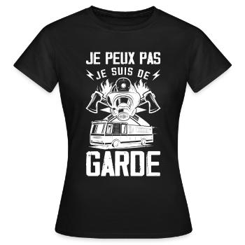 Ich kann nicht, ich bin im Dienst, Feuerwehrmann Humor - Frauen T-Shirt - Schwarz - Vorne - AI Model Female 172 dark (172cm)