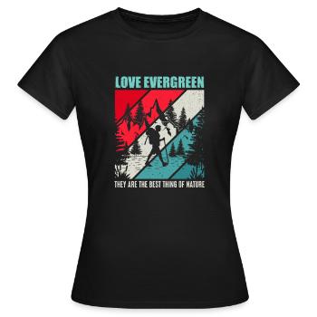 Liebe Evergreen, Wandern in der Natur - Frauen T-Shirt - Schwarz - Vorne - AI Model Female 172 dark (172cm)