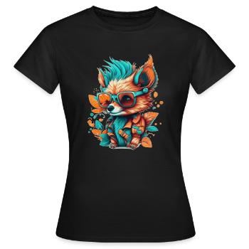 Ein Fuchs mit Brille, der seinen Urlaub genießt - Frauen T-Shirt - Schwarz - Vorne - AI Model Female 172 dark (172cm)