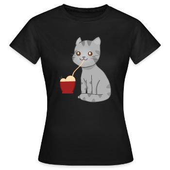 Kawaii Cat eating Ramen - Women's T-Shirt - black - Front - AI Model Female 172 dark (172cm)