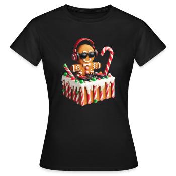 Gingerbread DJ Booth Christmas Holiday Candy Cane - Women's T-Shirt - black - Front - AI Model Female 172 dark (172cm)