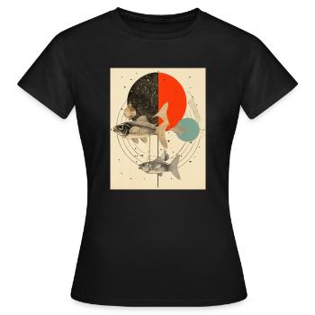 Poissons collage art astrologie - T-shirt Femme - noir - Devant - AI Model Female 172 dark (172cm)