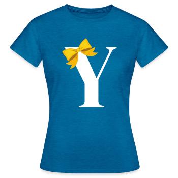 Buchstabe y gelbe Schleife - Frauen T-Shirt - Antikblaues Saphir meliert - Vorne - AI Model Female 172 dark (172cm)