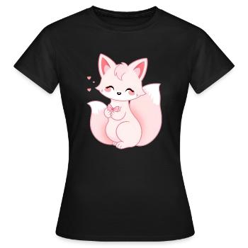 Renard rose blanc kawaii avec ruban rose - T-shirt Femme - noir - Devant - AI Model Female 172 dark (172cm)