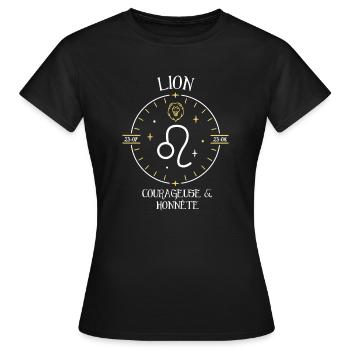 Du signe du Lion - Courageuse et honnête - T-shirt Femme - noir - Devant - AI Model Female 172 dark (172cm)