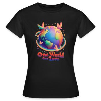 One World One Love - Frauen T-Shirt - Schwarz - Vorne - AI Model Female 172 dark (172cm)