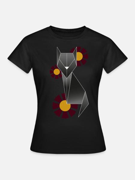 Chat géométrique avec des fleurs - T-shirt Femme - noir