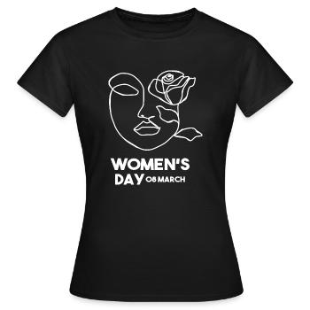 Internationaler Frauentag T-Shirt Frau mit Rose - Frauen T-Shirt - Schwarz - Vorne - AI Model Female 172 dark (172cm)