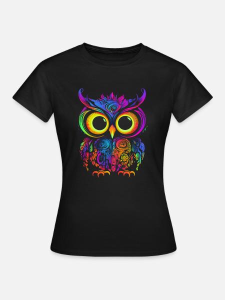 Eule Eulen Vogel Tier Owl Uhu Neon - Frauen T-Shirt - Schwarz