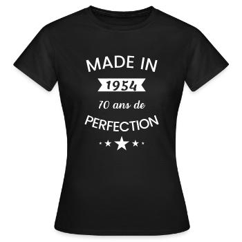 Made in 1954 humour anniversaire 70 ans perfection - T-shirt Femme - noir - Devant - AI Model Female 172 dark (172cm)