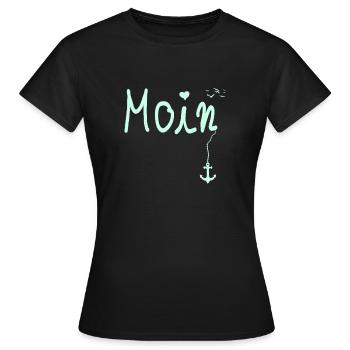 Moin Begrüßung Moin mit Möwe - Frauen T-Shirt - Schwarz - Vorne - AI Model Female 172 dark (172cm)