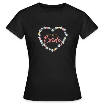 Team Bride! Blumen-Herz, personalisierbar - Frauen T-Shirt - Schwarz - Vorne - AI Model Female 172 dark (172cm)