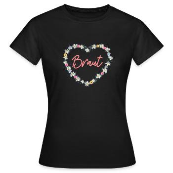 Team Braut! Blumen-Herz, personalisierbar - Frauen T-Shirt - Schwarz - Vorne - AI Model Female 172 dark (172cm)