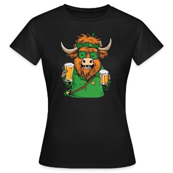 Costume de la Saint-Patrick Highland Cow bière de pub irlandais - T-shirt Femme - noir - Devant - AI Model Female 172 dark (172cm)