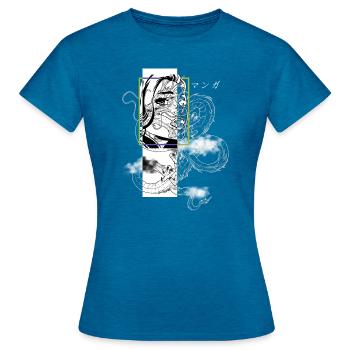 Otaku Japon E-Girl Streetwear Dragon Anime Art - T-shirt Femme - bleu saphir antique chiné - Devant - AI Model Female 172 dark (172cm)