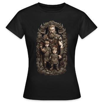 Nordischer Wikinger Papa Krieger Vatertag Design - Frauen T-Shirt - Schwarz - Vorne - AI Model Female 172 dark (172cm)