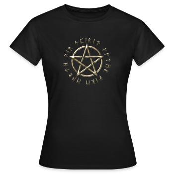 Runic Pentacle, pentagram, protection, runes - Women's T-Shirt - black - Front - AI Model Female 172 dark (172cm)