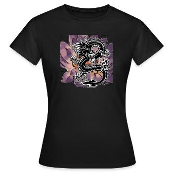 Dragon créatures fabuleuses avec lotus fleurs japonais - T-shirt Femme - noir - Devant - AI Model Female 172 dark (172cm)