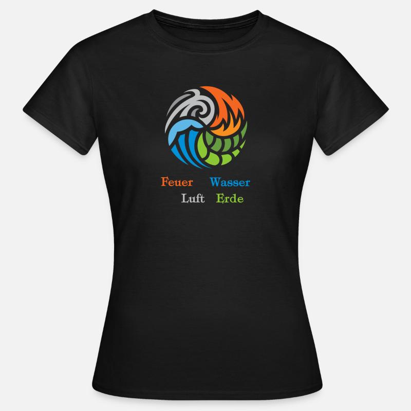 Die 4 Elemente. Feuer, Wasser, Luft und Erde - Frauen T-Shirt - Schwarz