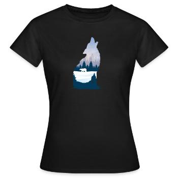 Loup hurlant en silhouette d'hiver avec forêt de conifères - T-shirt Femme - noir - Devant - AI Model Female 172 dark (172cm)
