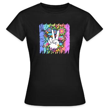 Hippie Peace Regenbogen | Hippies 60er Geschenke - Frauen T-Shirt - Schwarz - Vorne - AI Model Female 172 dark (172cm)