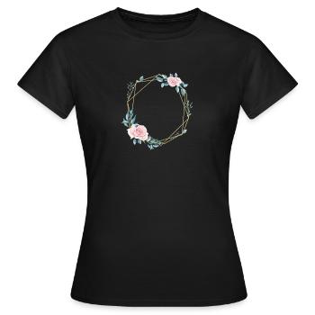 Blumen Geometrisch Blau Rosa personalisierbar - Frauen T-Shirt - Schwarz - Vorne - AI Model Female 172 dark (172cm)