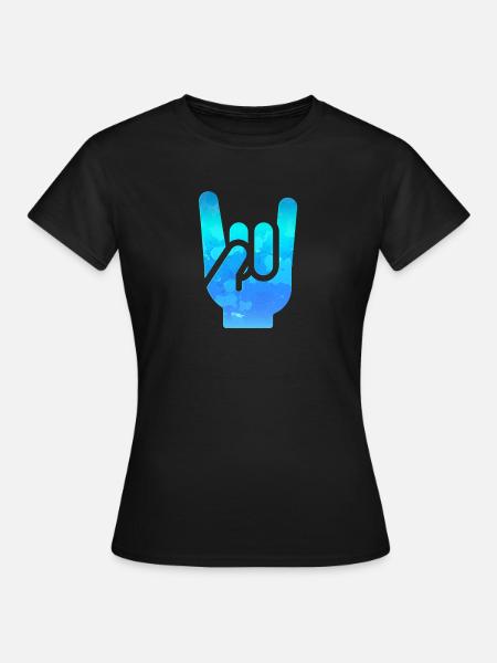 Rock Hand Gesture Gassy Blue Rock ‘N’ Roll Salute - Women's T-Shirt - black