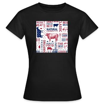 Beef Metzger Muster Maske Atemschutz - Frauen T-Shirt - Schwarz - Vorne - AI Model Female 172 dark (172cm)